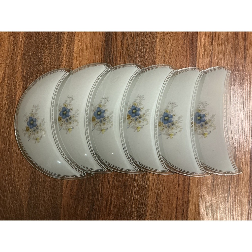 Mid Century Modern Hollywood Regency blue Lotus Lamp Replacement Glass ×6